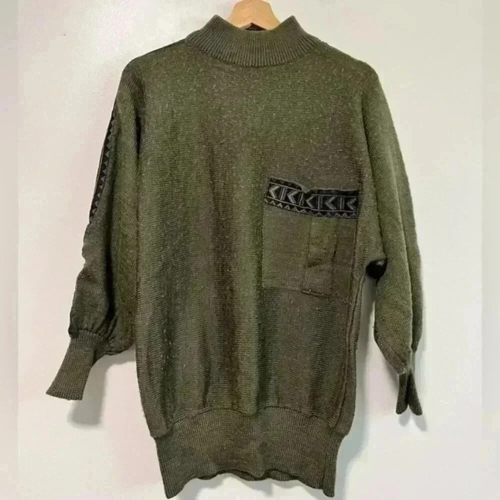 Orange Vintage Olive Green Knit Sweater - Size M - Picture 2 of 13